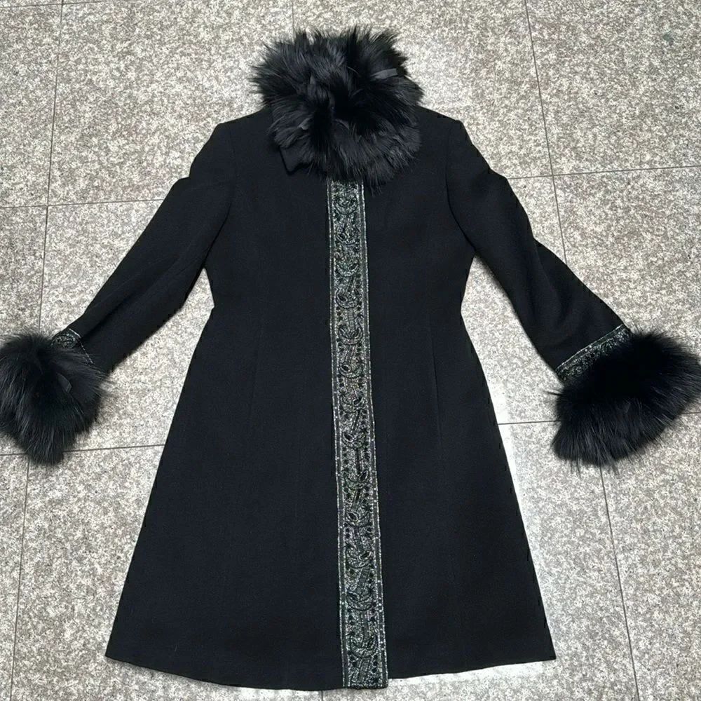 St. John Cashmere and Fox fur trim Coat